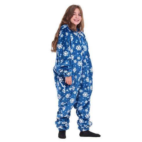 Snuggs Kids Blanket Onesie Petroleum Snowflakes